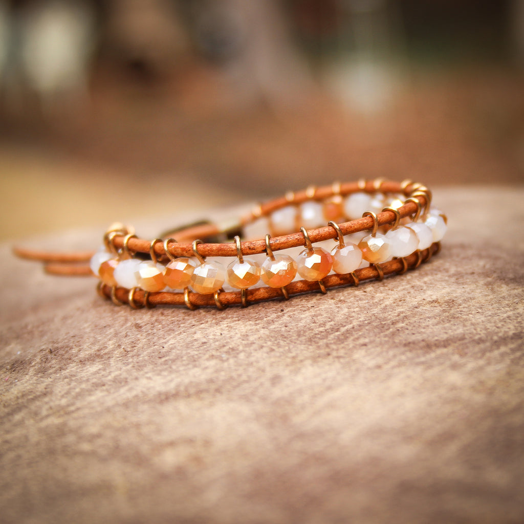 Amber and Brass Leather Bracelet