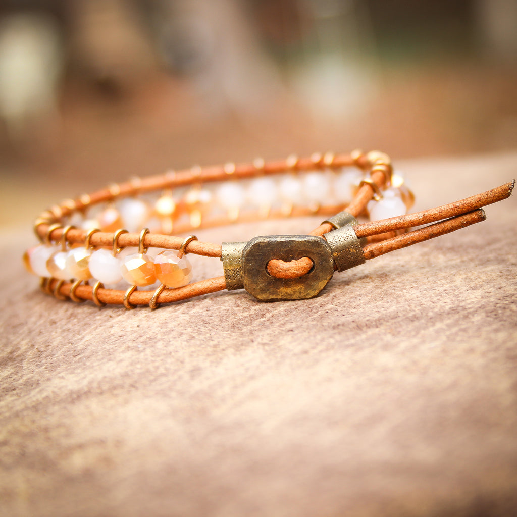 Amber and Brass Leather Bracelet