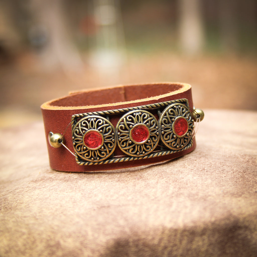 Bold Brass Leather Bracelet 