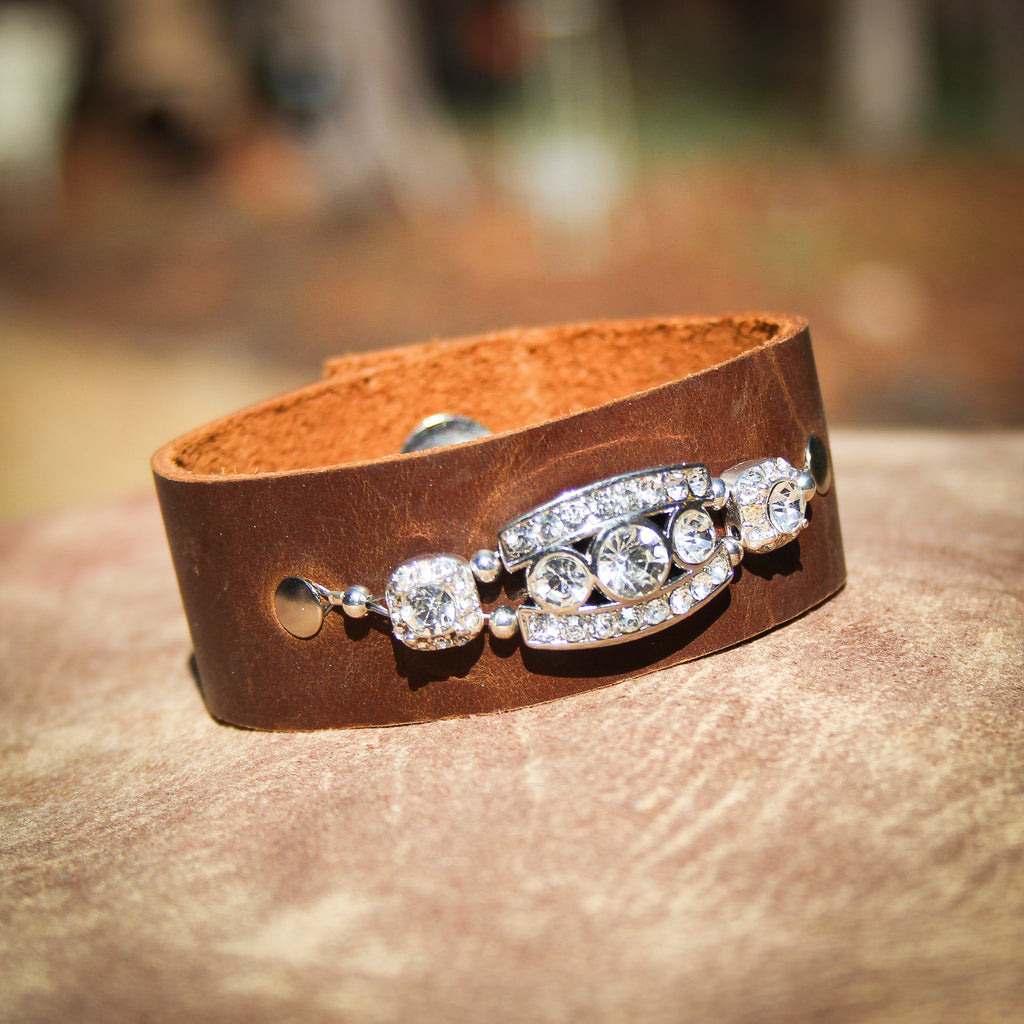 Fancy Crystal Leather Bracelet