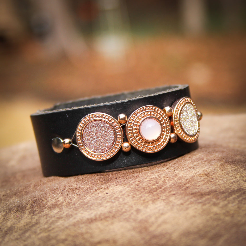 Fancy Rose Gold Leather Bracelet