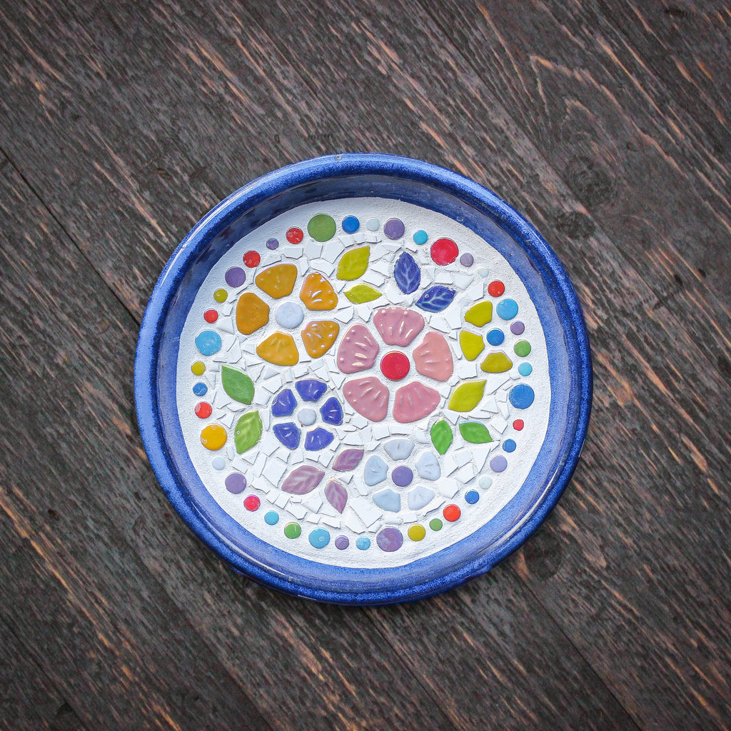 Funky Flower Mosaic Tile Bird Bath