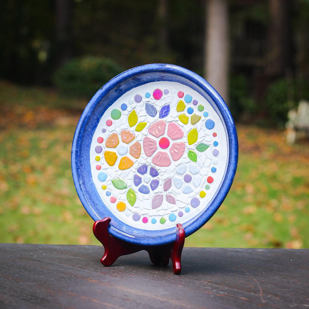 Funky Flower Mosaic Tile Bird Bath