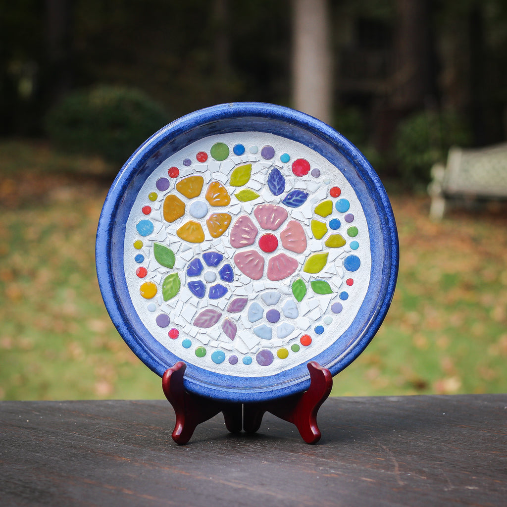 Funky Flower Mosaic Tile Bird Bath