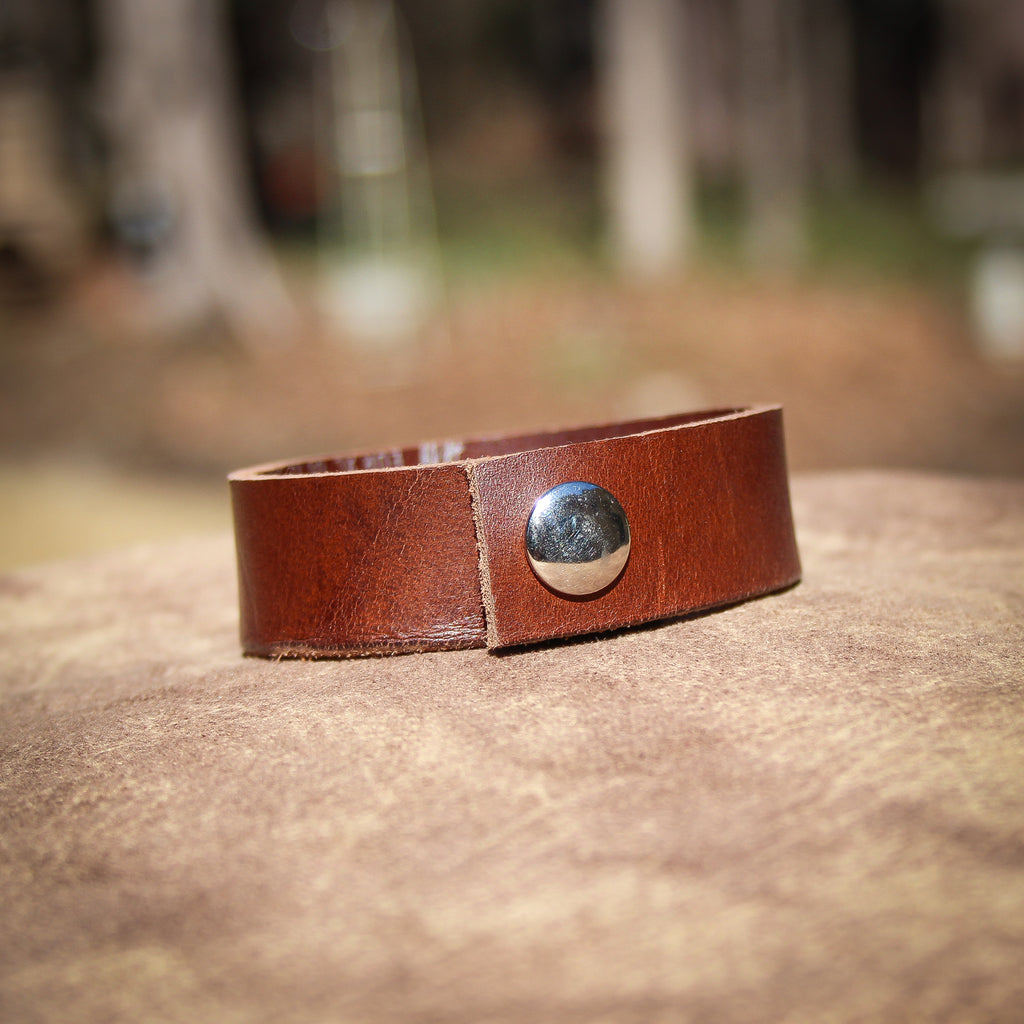 Hammered Silver (Brown) Leather Bracelet 1