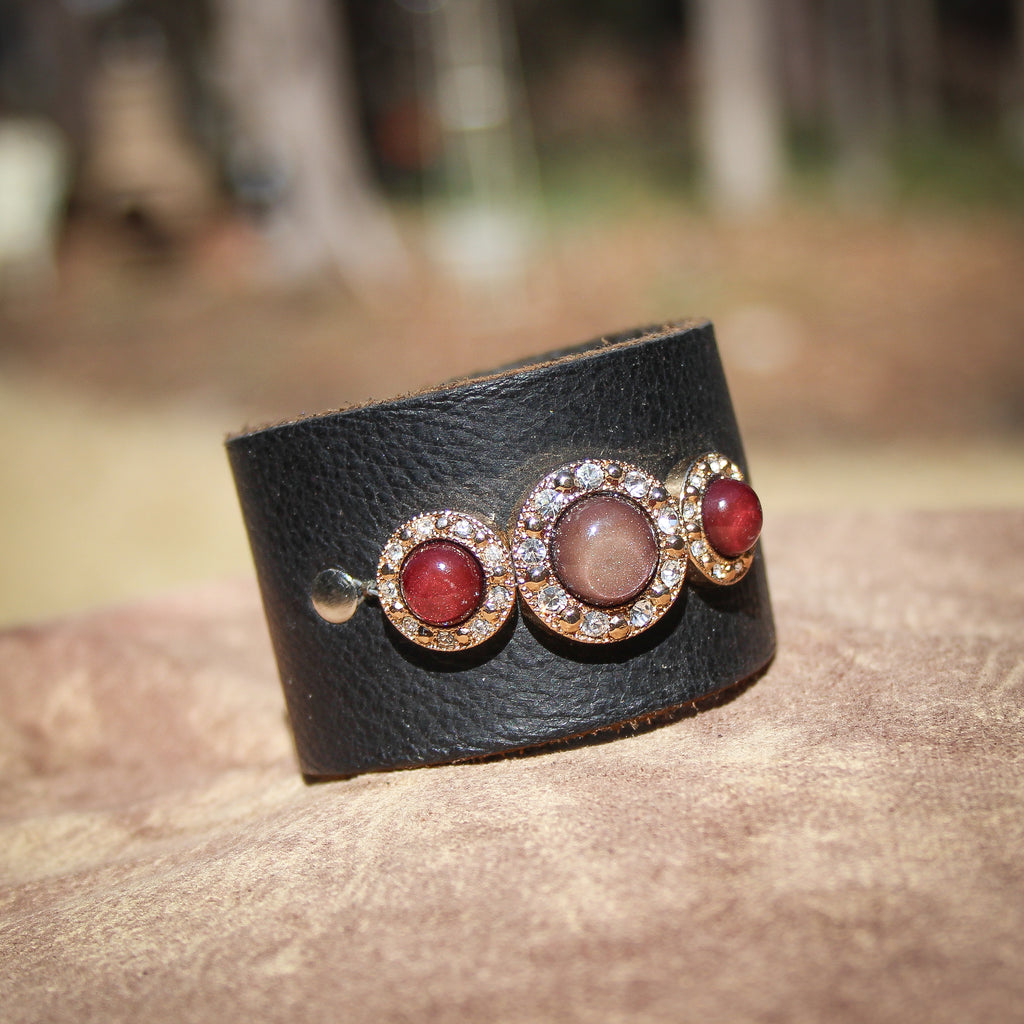 Jeweled Stunner II Leather Bracelet