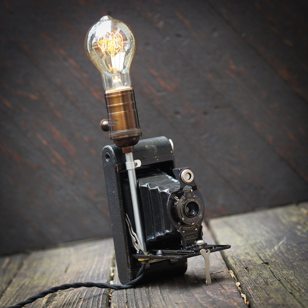 Vintage Edison Desk Lamp: Kodak Autographic Brownie Camera