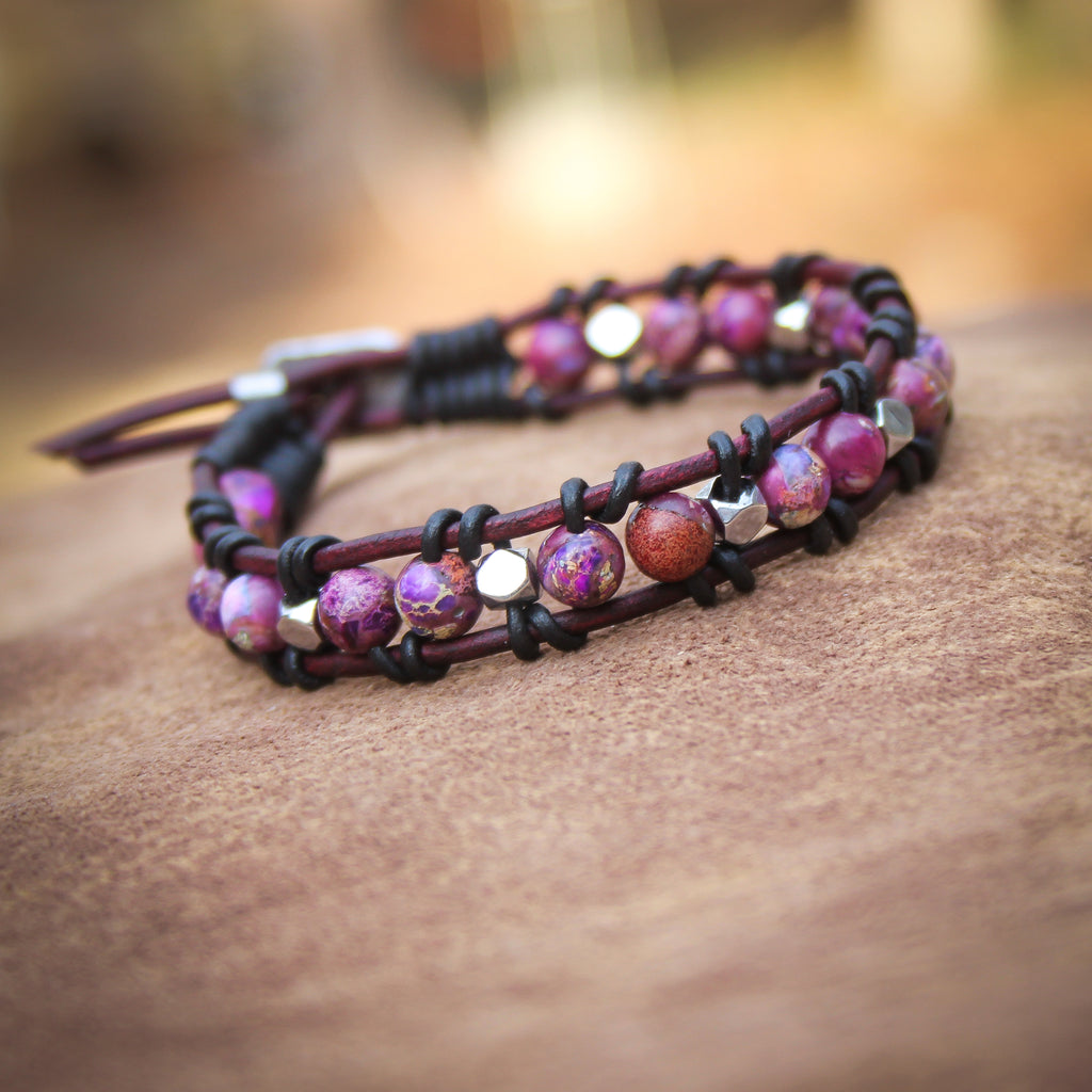 Beaded Leather Bracelet: Gorgeous Purple