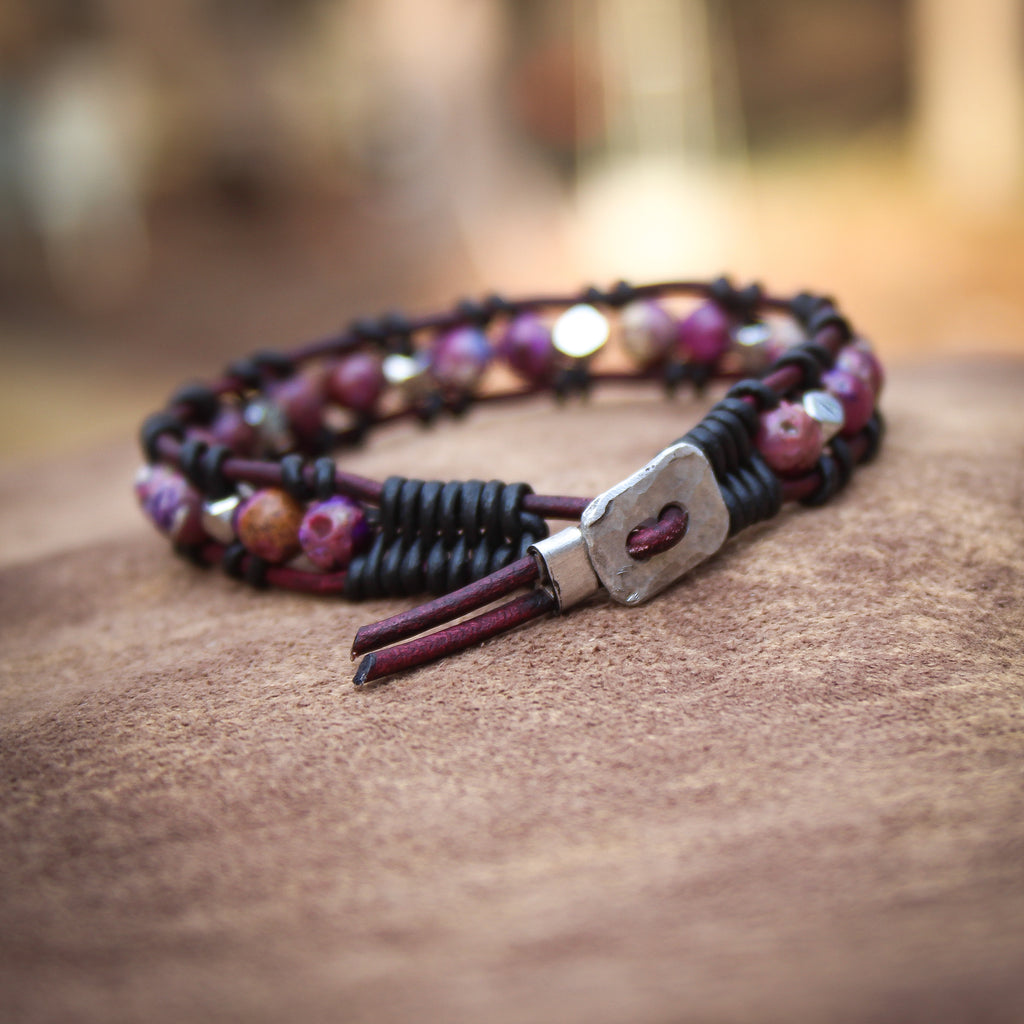 Beaded Leather Bracelet: Gorgeous Purple