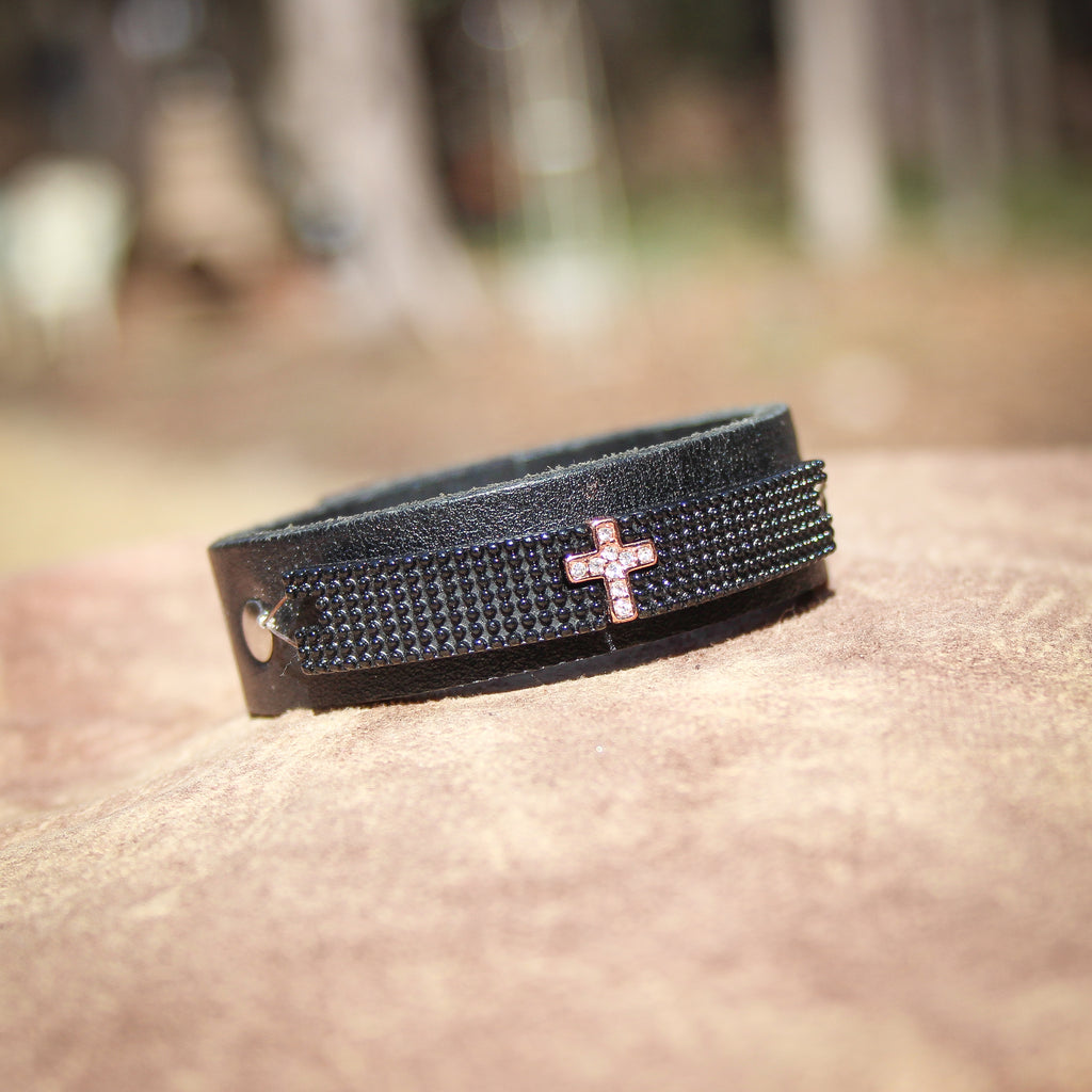 Petite Cross Leather Bracelet