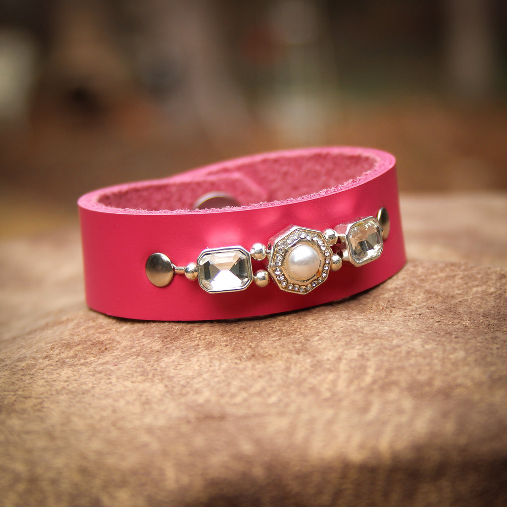 Pink and Pearl Leather Bracelet 