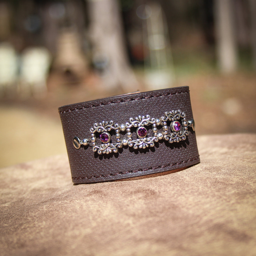 Royal Purple Filigree Leather Bracelet