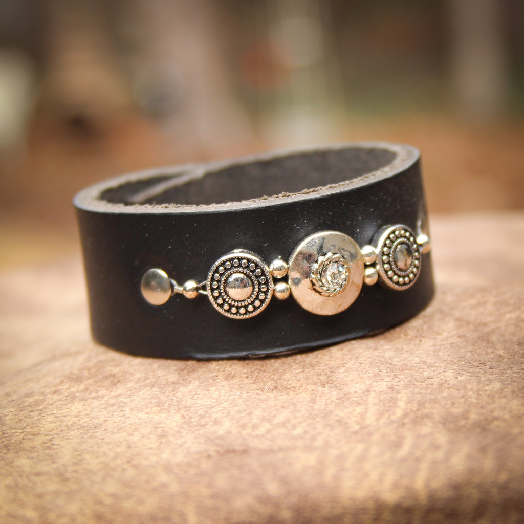 Silver Crystal Leather Bracelet 