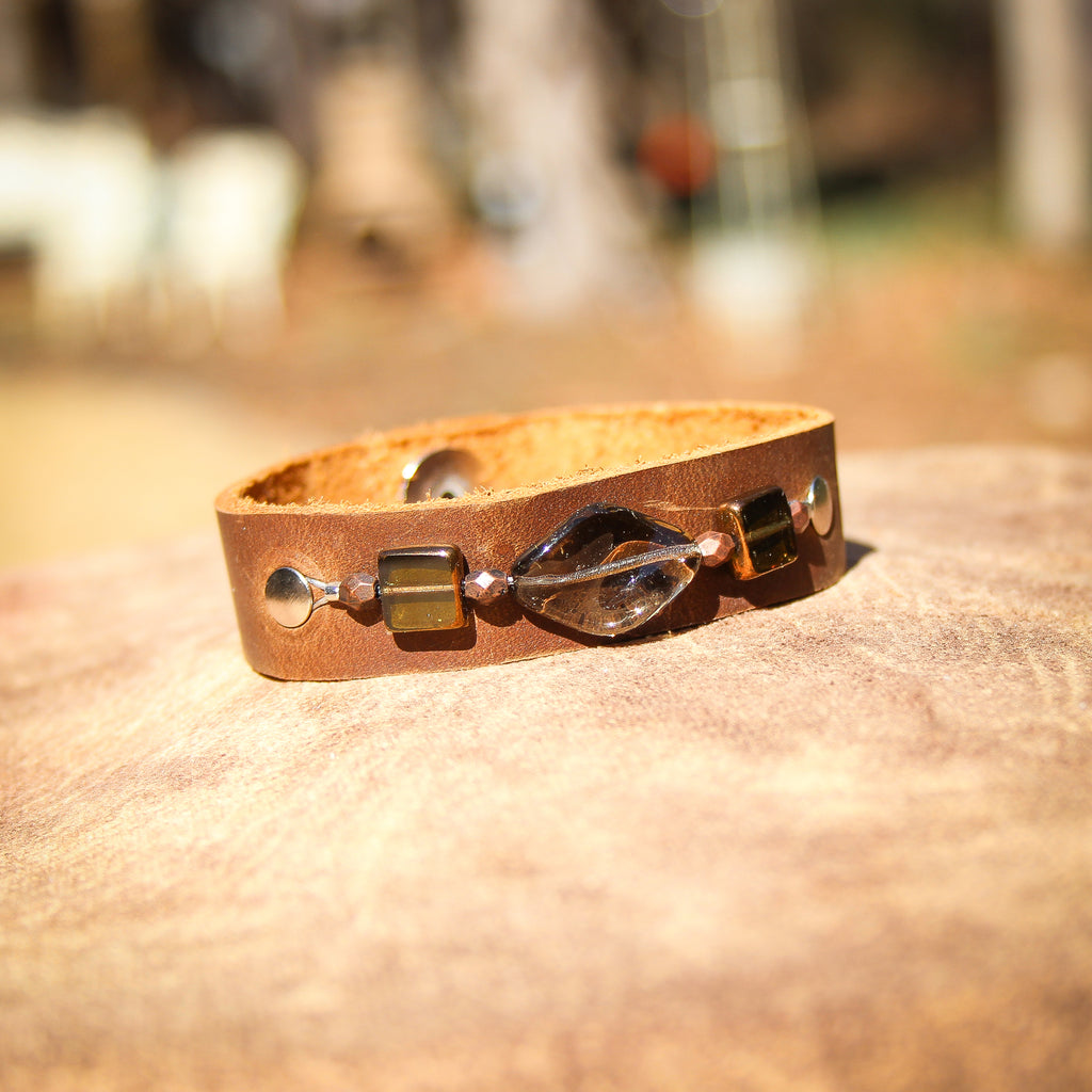 Smokey Quarts Leather Bracelet