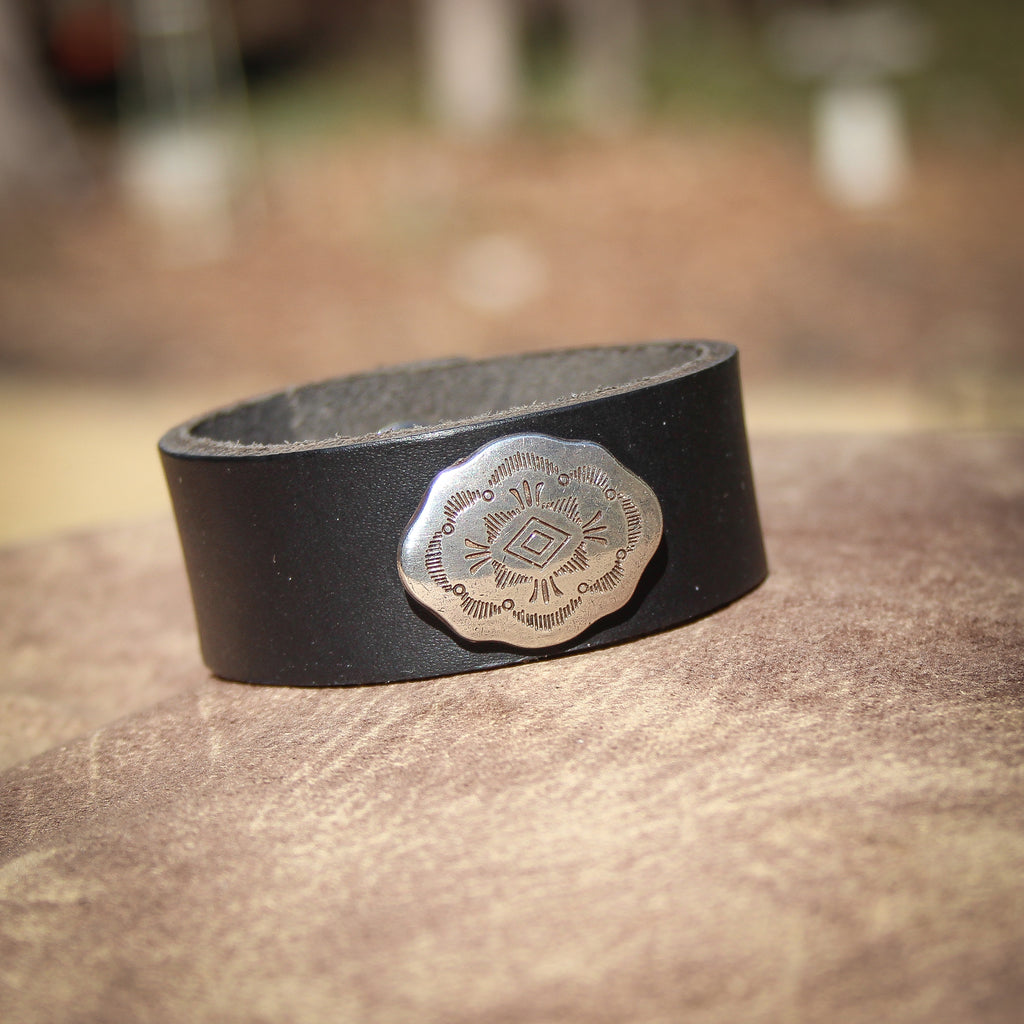 Southwestern Concho (Black) Leather Bracelet