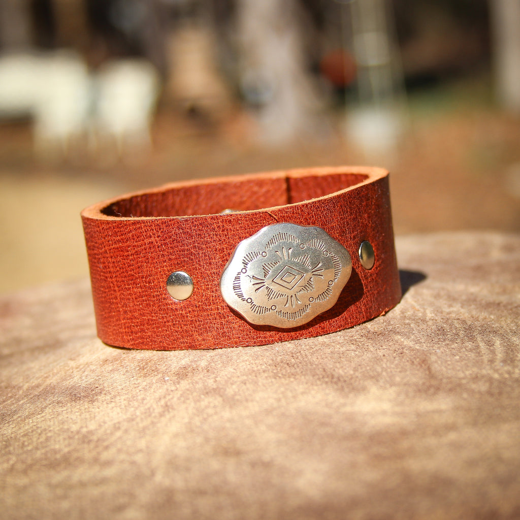 Southwestern Concho Leather Bracelet