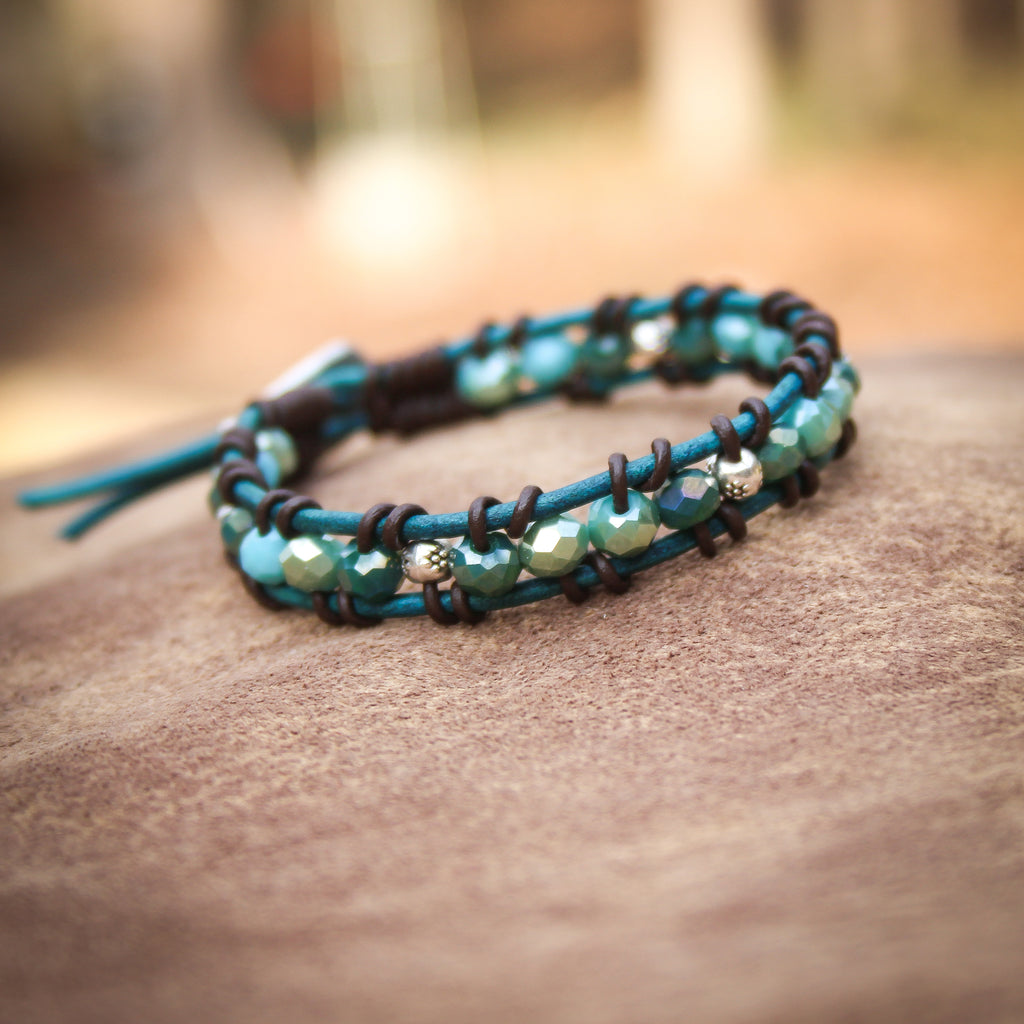 Turquoise and Silver Leather Bracelet