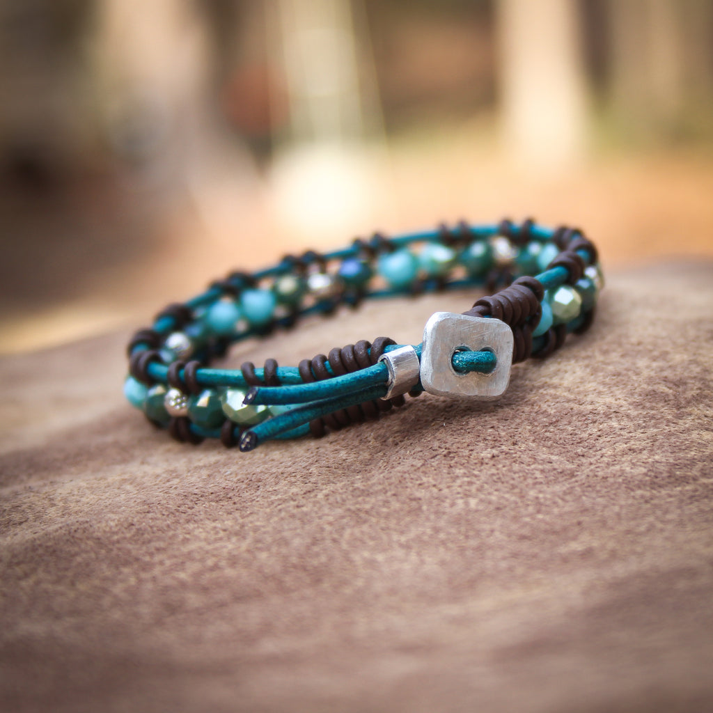 Turquoise and Silver Leather Bracelet