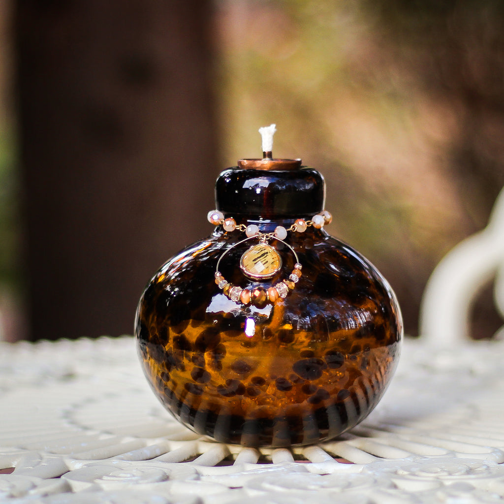 Tortoise Shell Art Glass II Oil Lamp