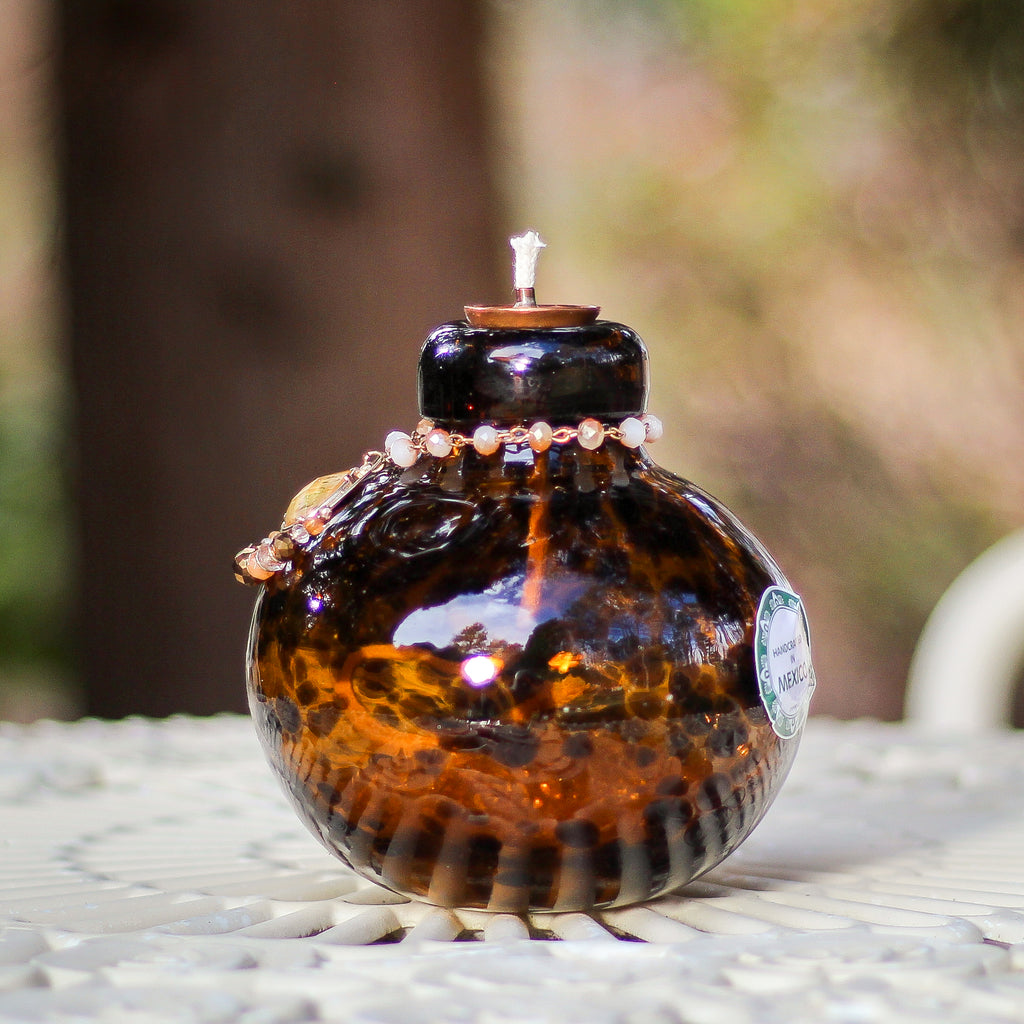 Tortoise Shell Art Glass II Oil Lamp