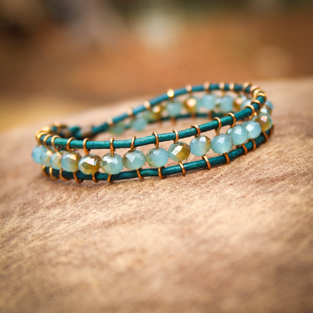 Turquoise and Amber Leather Bracelet