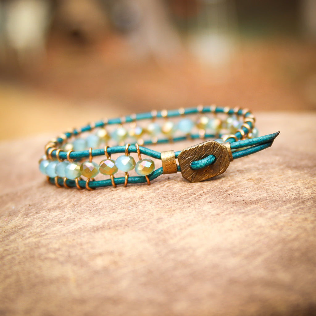 Turquoise and Amber Leather Bracelet