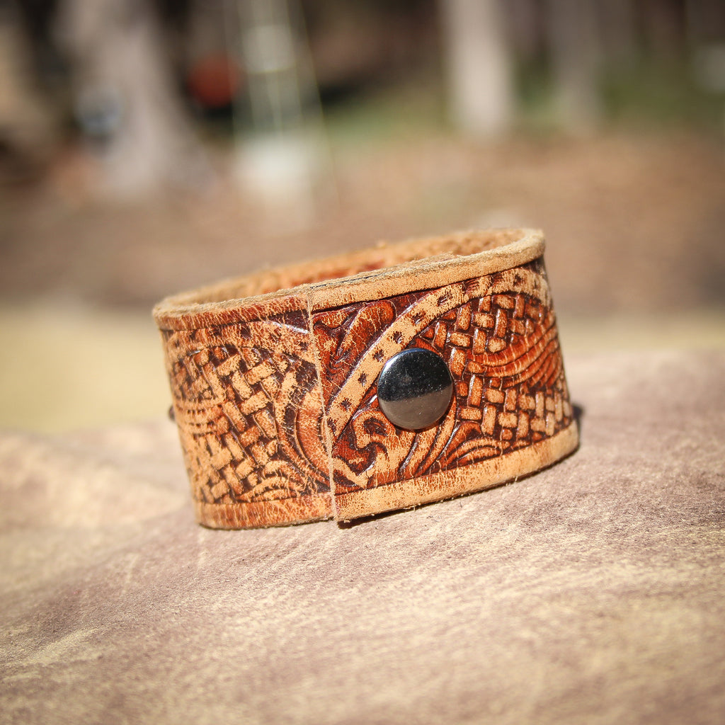 Turquoise and Copper Filigree Leather Bracelet 1