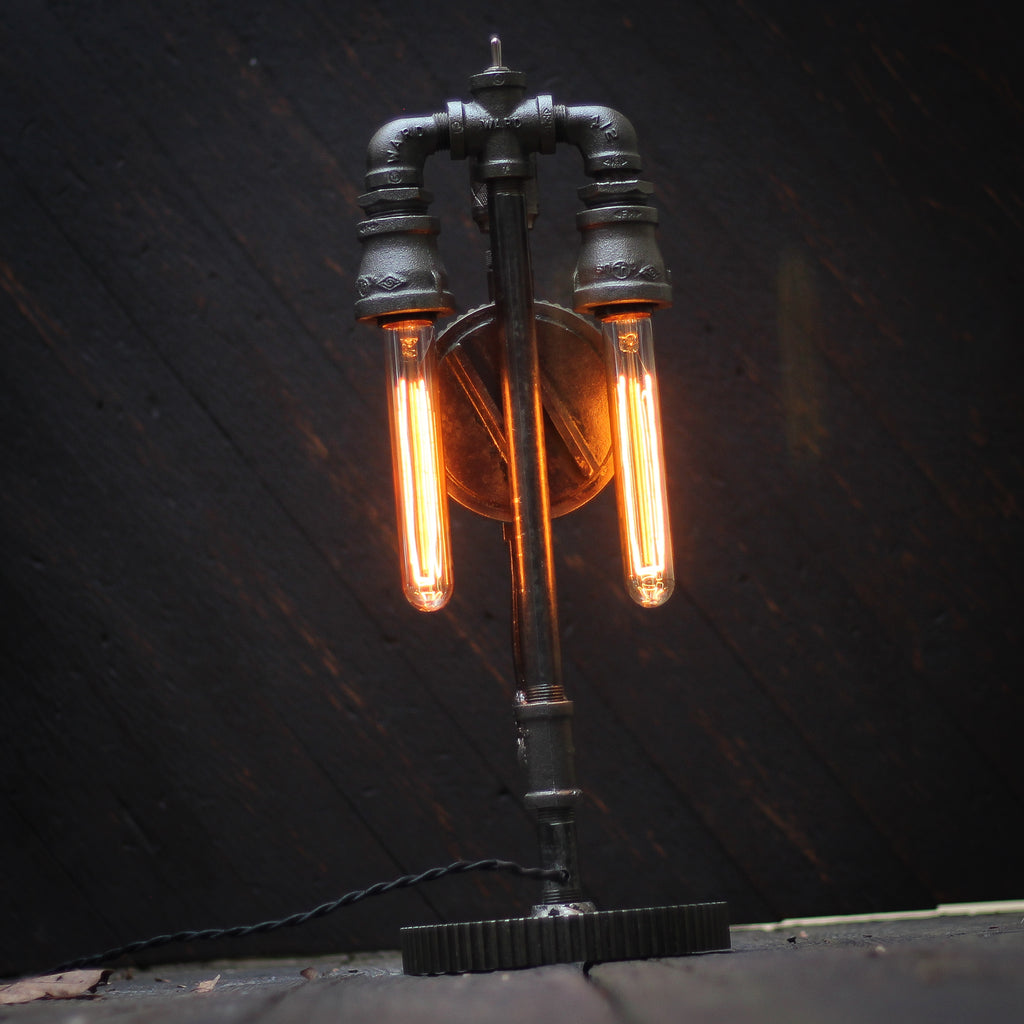 Vintage Hand Drill Gas Pipe Lamp