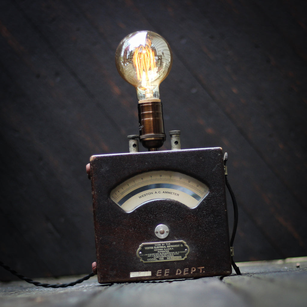 Vintage Edison Desk Lamp: Weston A.C.Ammeter
