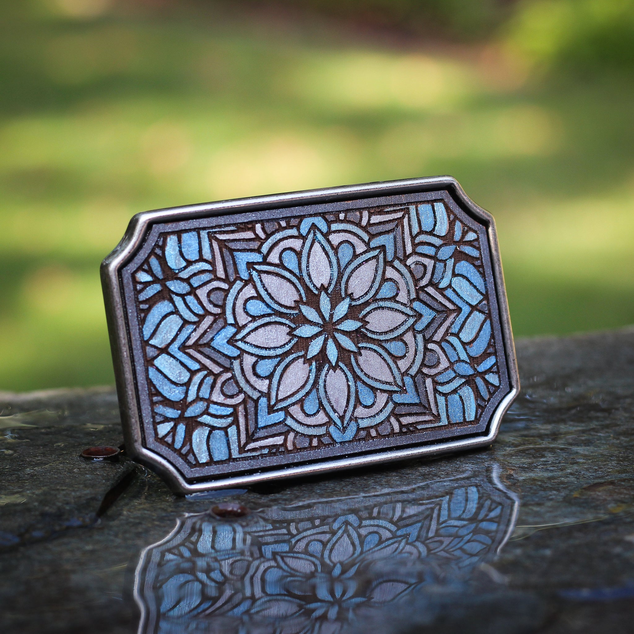 Blue Belt Mandala Blue Tree of Life Belt Buckle - Blue Celtic Tree Art Mandala Belt  main image 2
