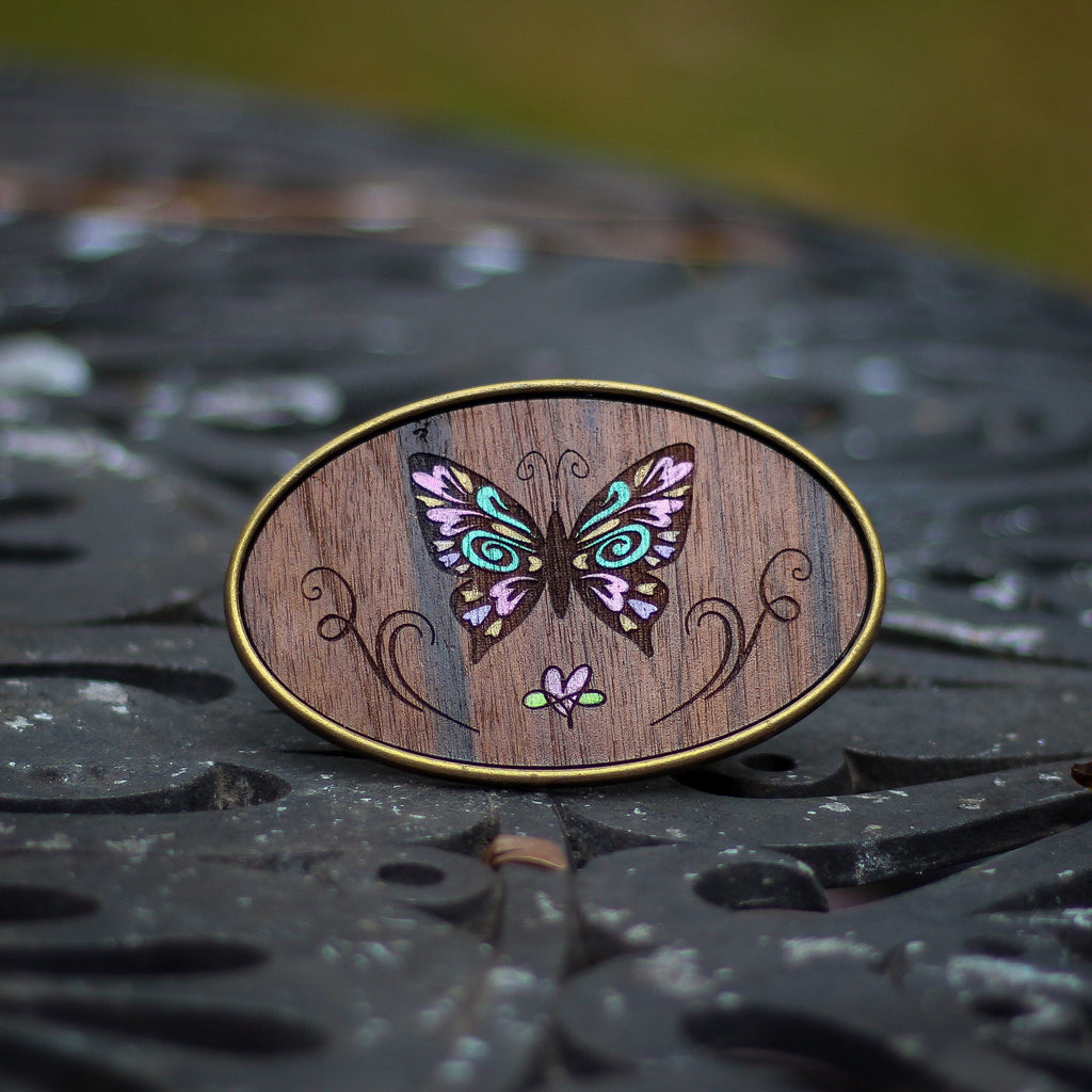 Belt Buckle: Teal, Pink and Purple Butterfly - VintageAmerica