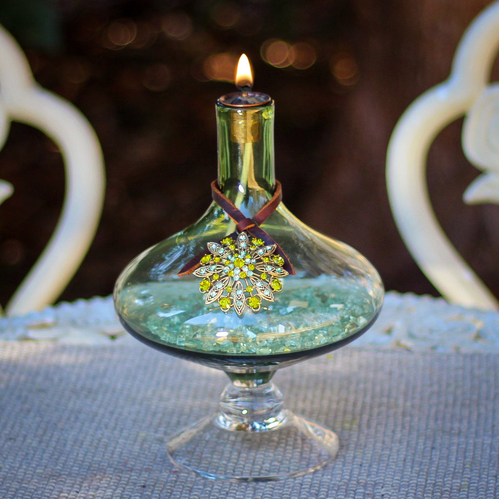 Oil Lamp: Elegant Green Crystal - VintageAmerica