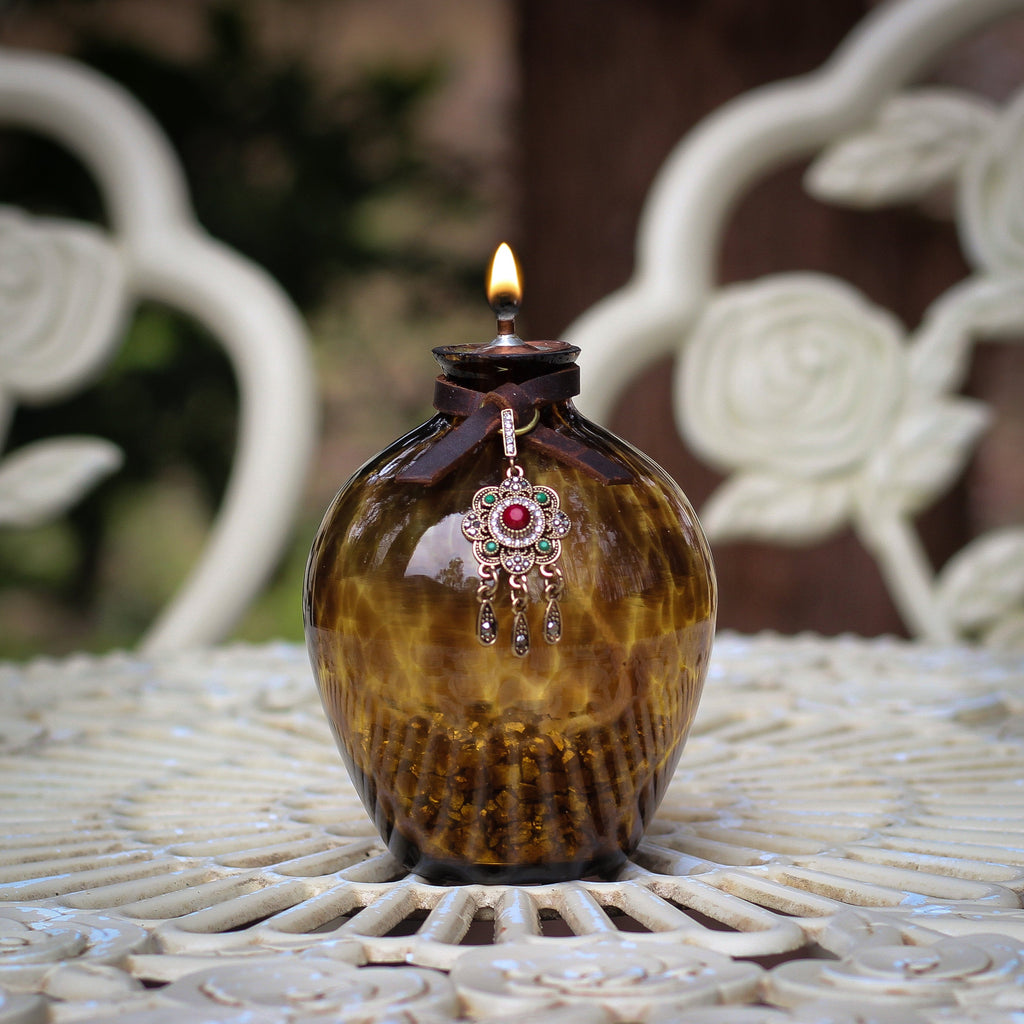 Oil Lamp: Pretty Leopard with Moroccan Accents - VintageAmerica