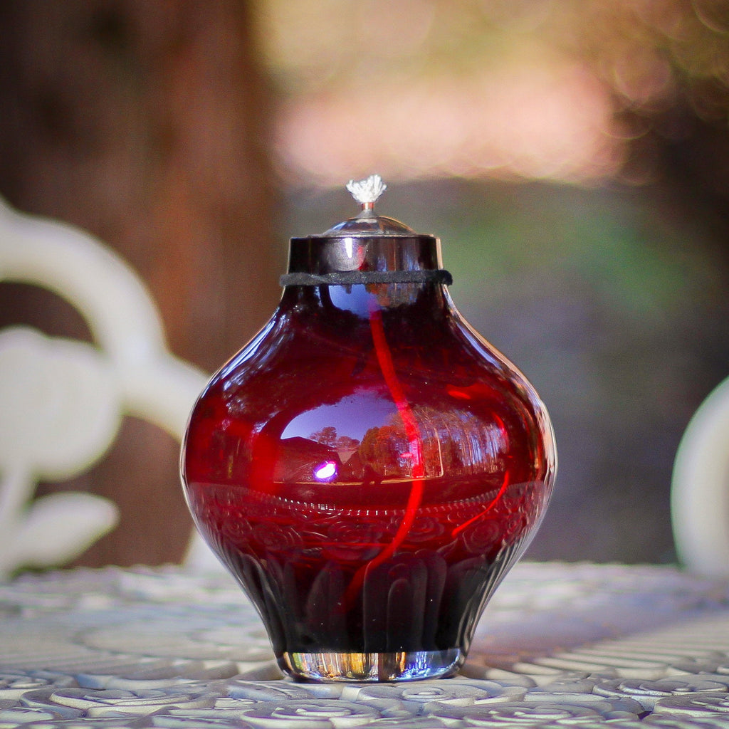 Oil Lamp: Pure Elegance Fancy Ruby Red! - VintageAmerica