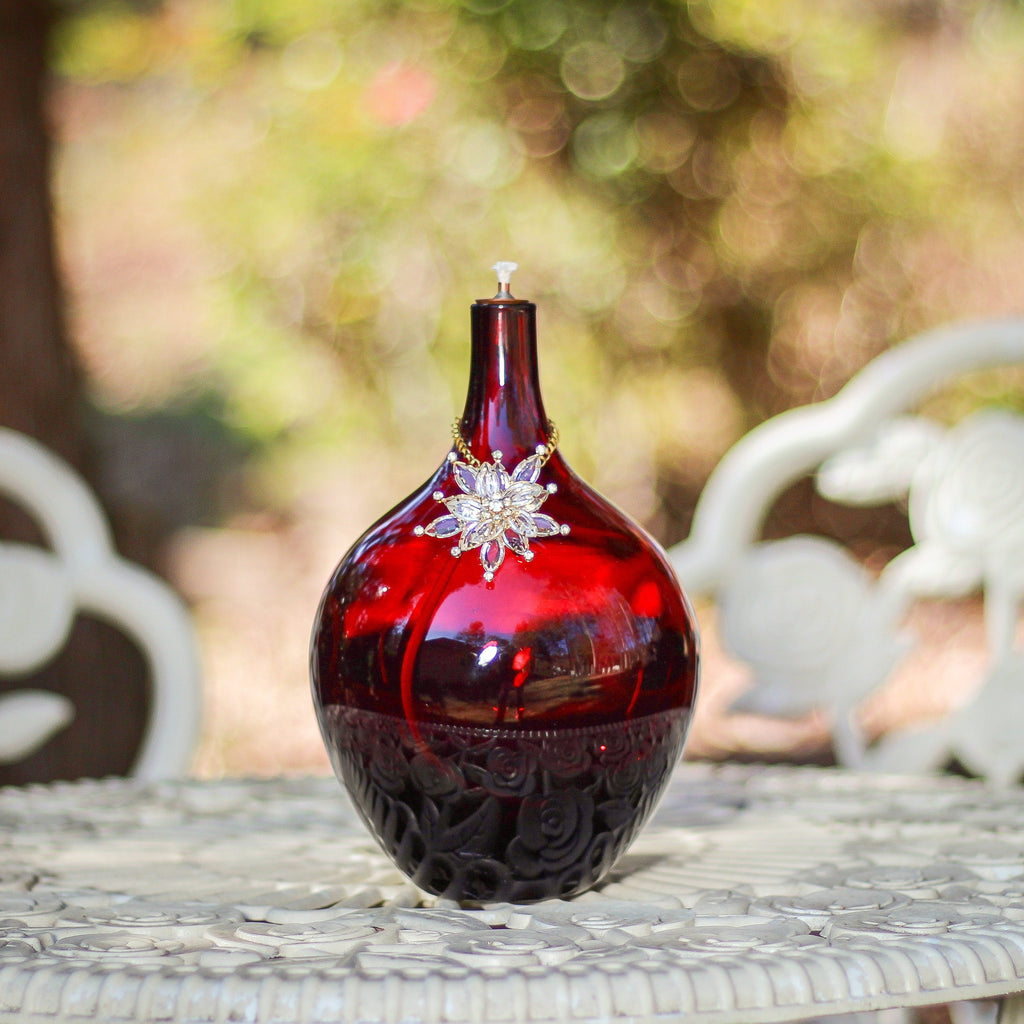 Oil Lamp: Pure Holiday Elegance (RED/Clear Crystal) - VintageAmerica