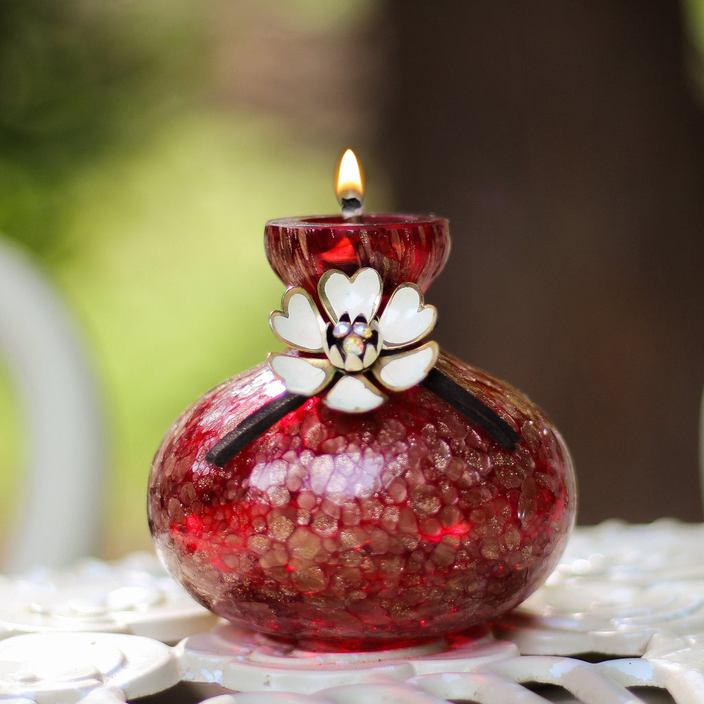 Oil Lamp: Vintage Flower (Red) - VintageAmerica
