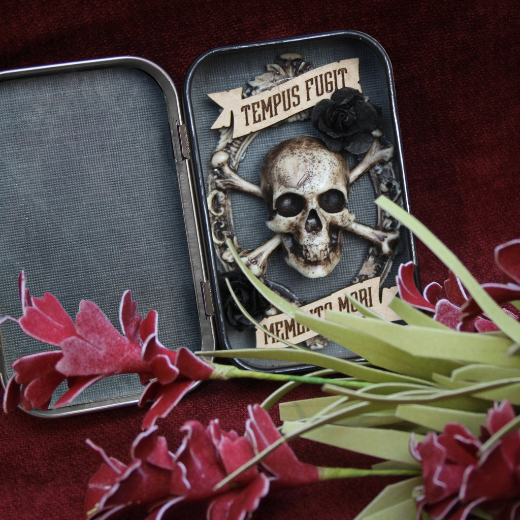 Travel Tin: Time Flies, Remember Death Skull Tin - VintageAmerica