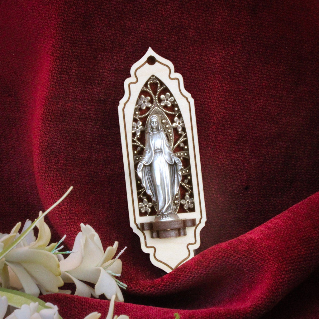 Virgin Mary Personal Shrine (Textured Antiqued Brass Filagree) - VintageAmerica