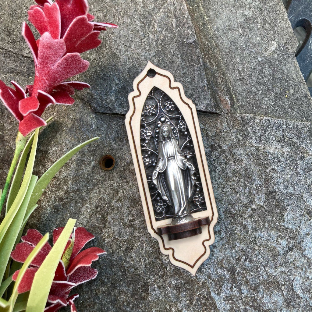 Virgin Mary Personal Shrine (Textured Antiqued Silver Filagree) - VintageAmerica
