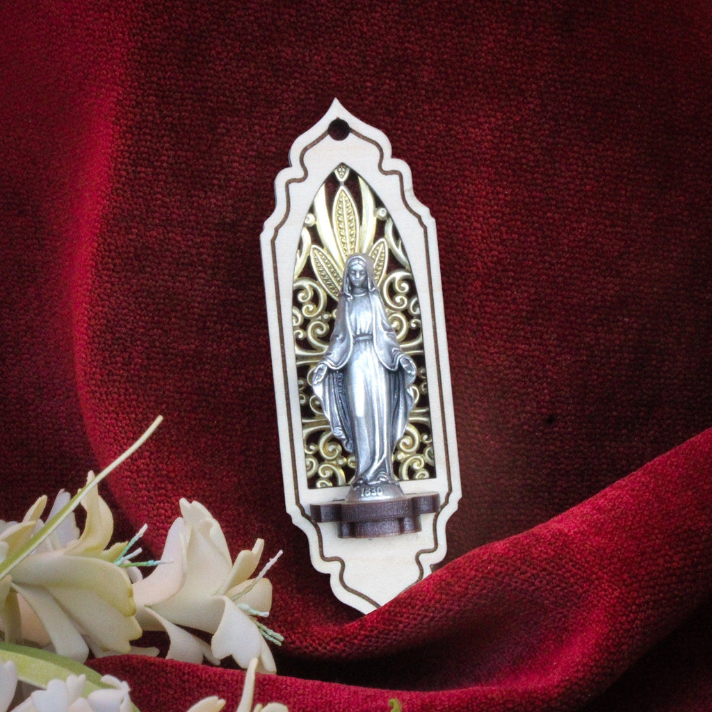 Virgin Mary Personal Shrine (Textured Brass Filagree II) - VintageAmerica