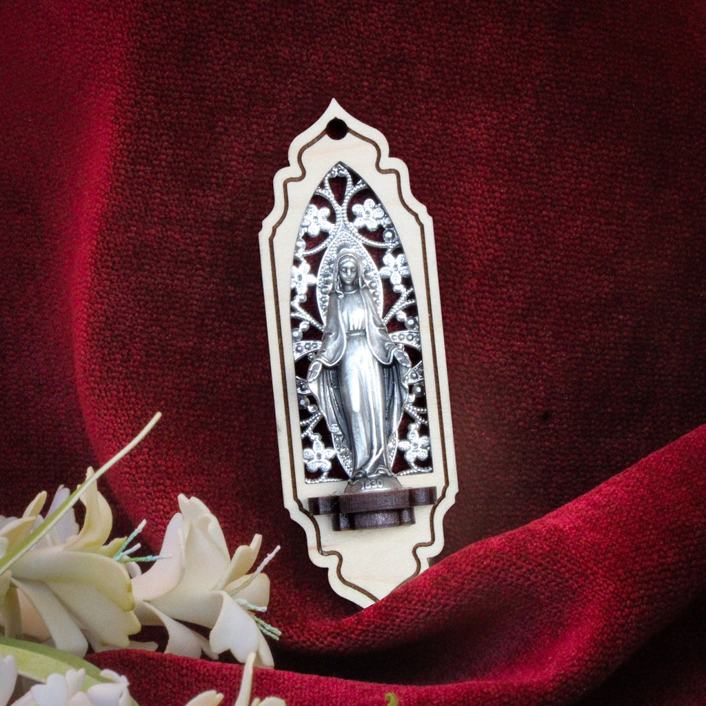 Virgin Mary Personal Shrine (Textured Silver Filagree) - VintageAmerica